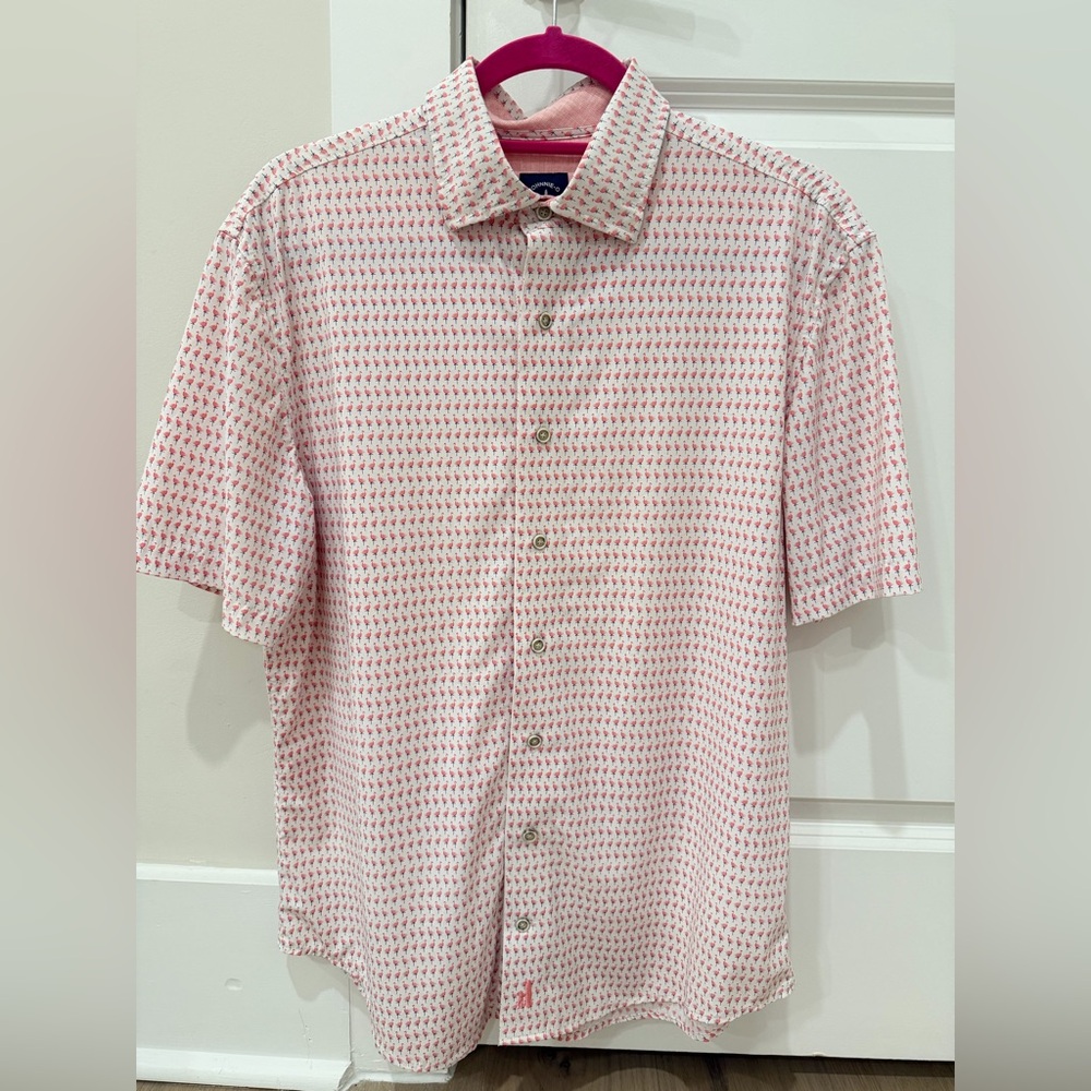 johnnie-O Coral and White Pelican Patterned Shirt